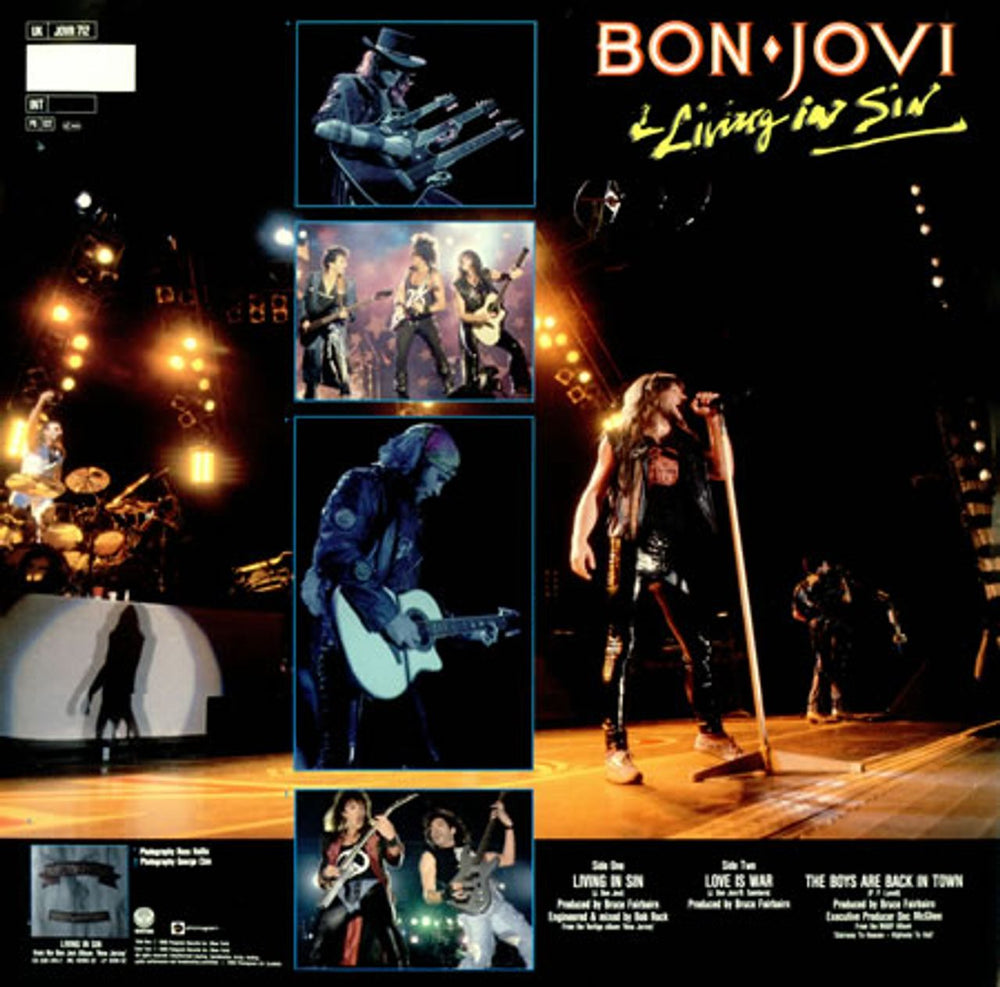 Bon Jovi Living In Sin - White Vinyl UK 12" vinyl single (12 inch record / Maxi-single) BON12LI00527