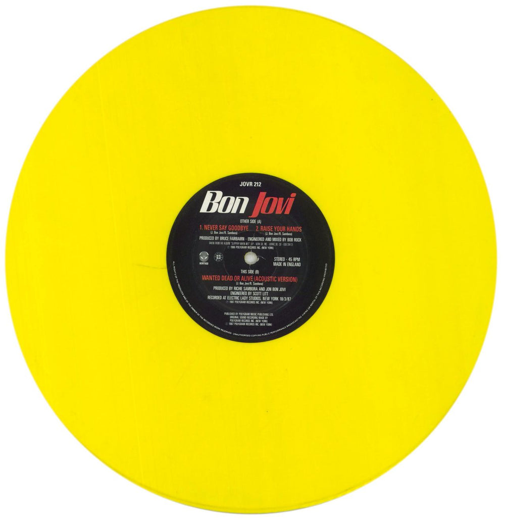 Bon Jovi Never Say Goodbye - Yellow Vinyl - EX UK 12" vinyl single (12 inch record / Maxi-single) BON12NE00531