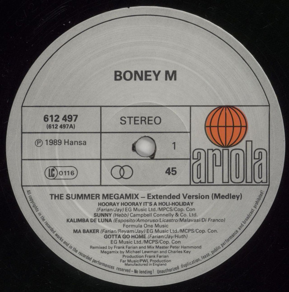 Boney M The Summer Mega Mix UK 12" vinyl single (12 inch record / Maxi-single) BOM12TH102274