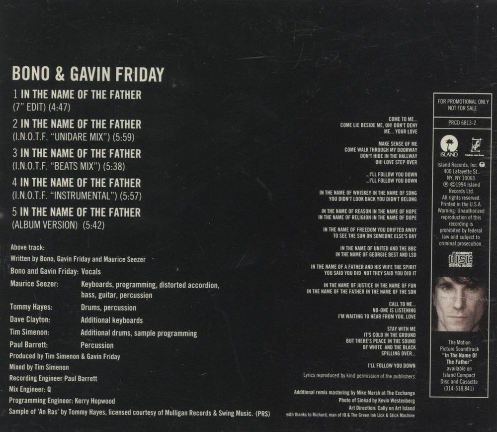 Bono In The Name Of The Father US Promo CD single (CD5 / 5")