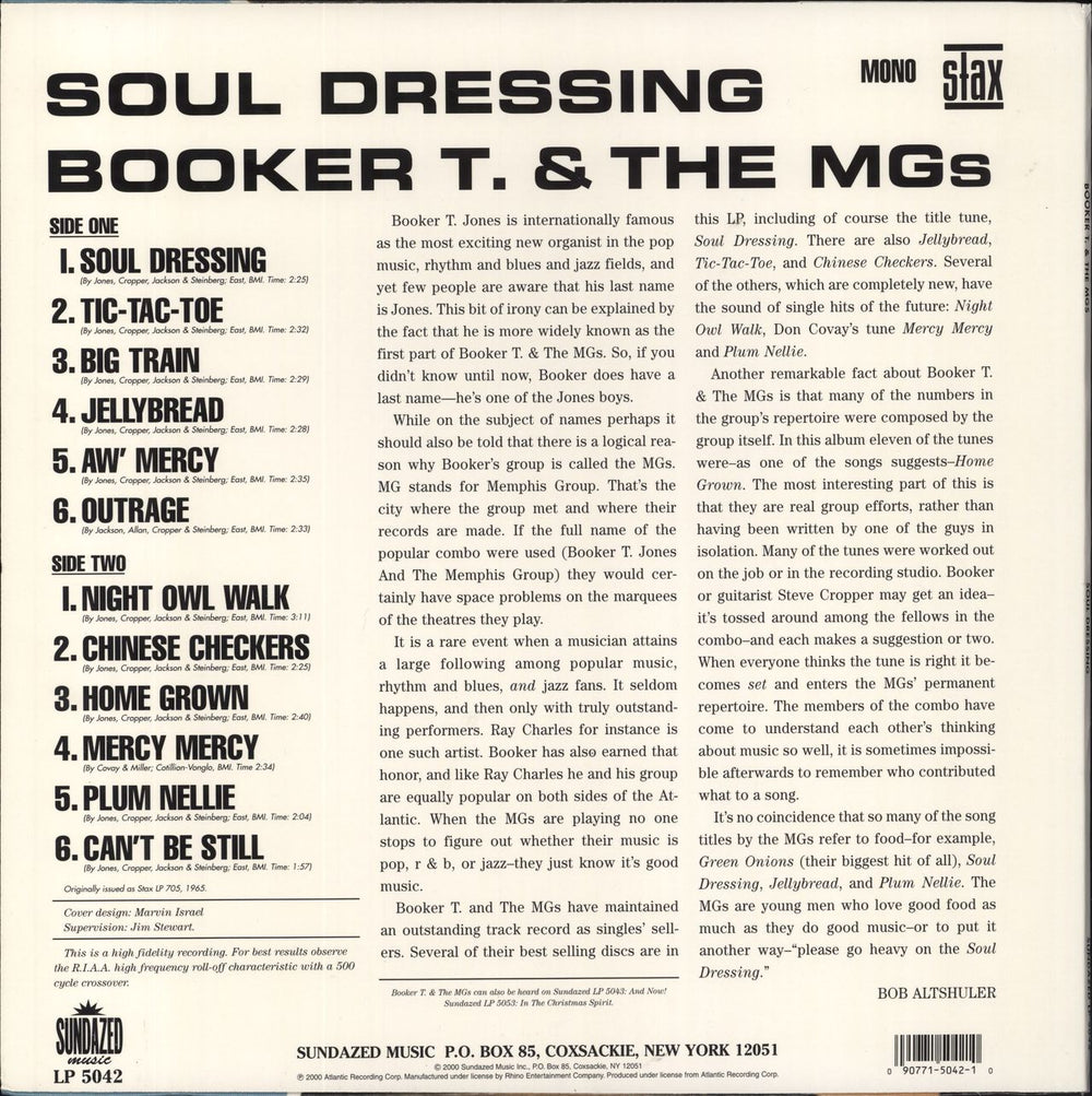 Booker T. & The M.G.'s Soul Dressing -EX US vinyl LP album (LP record) 090771504210