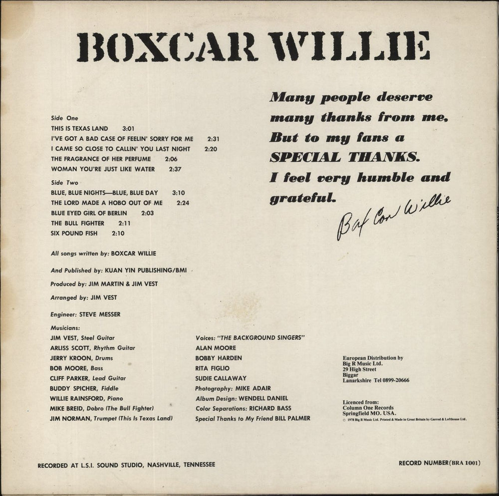 Boxcar Willie Boxcar Willie UK vinyl LP album (LP record)