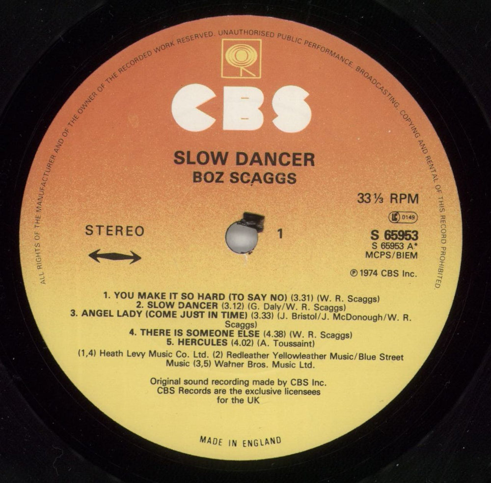Boz Scaggs Slow Dancer UK vinyl LP album (LP record) BOZLPSL604966