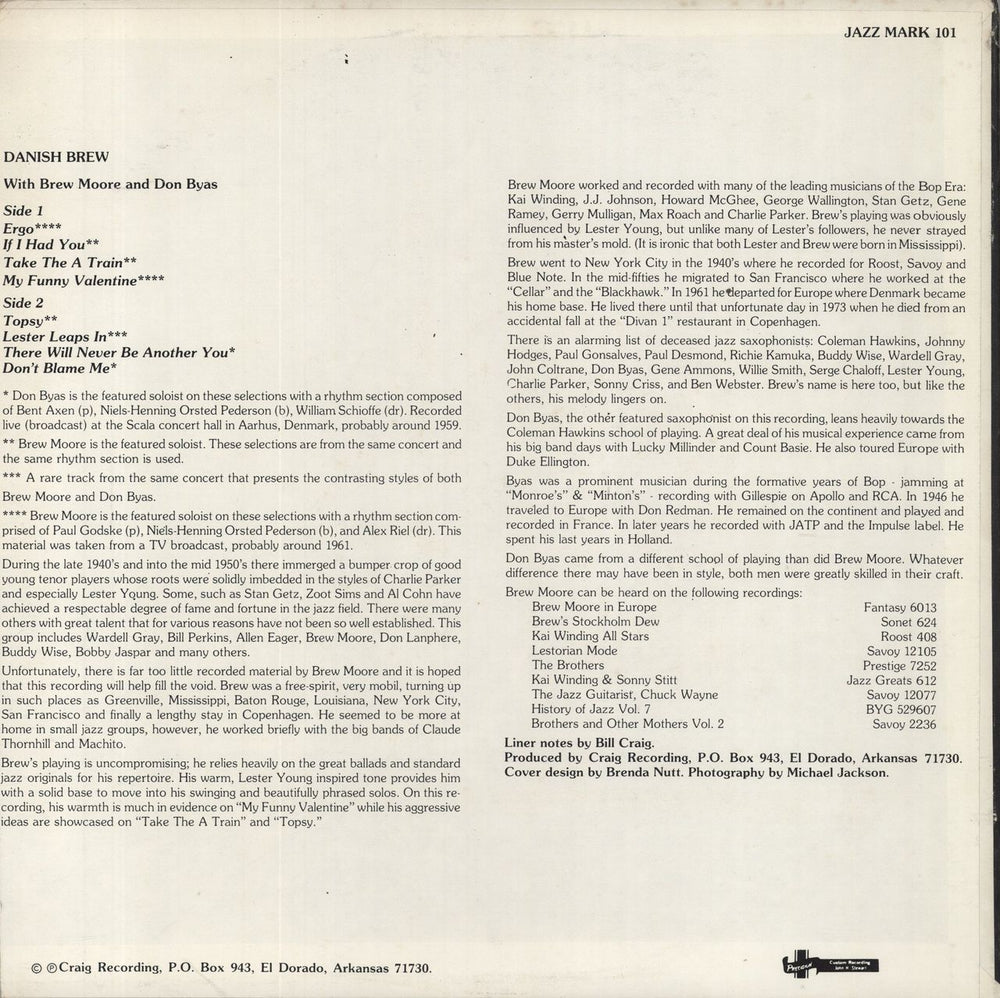 Brew Moore Danish Brew US vinyl LP album (LP record)