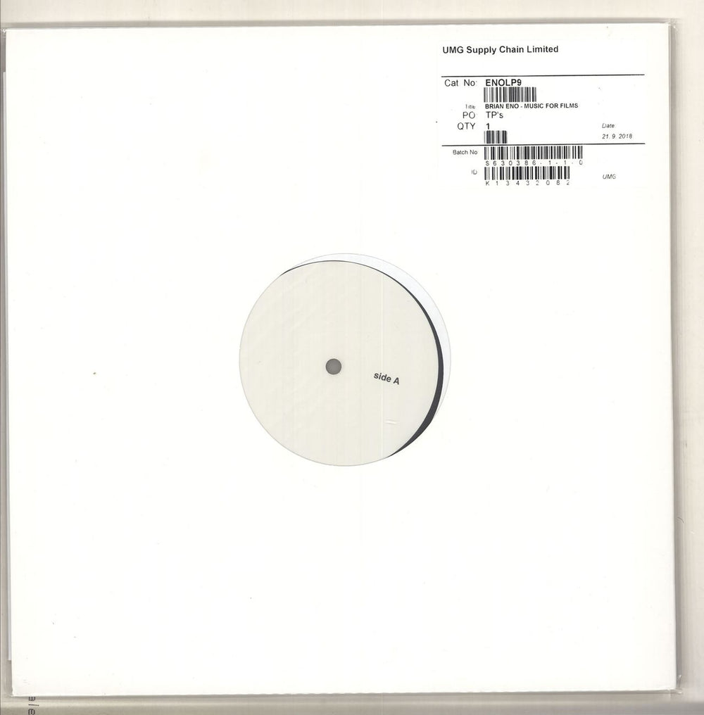 Brian Eno Music For Films - 180 gram white label test UK Promo vinyl LP album (LP record) ENOLP9