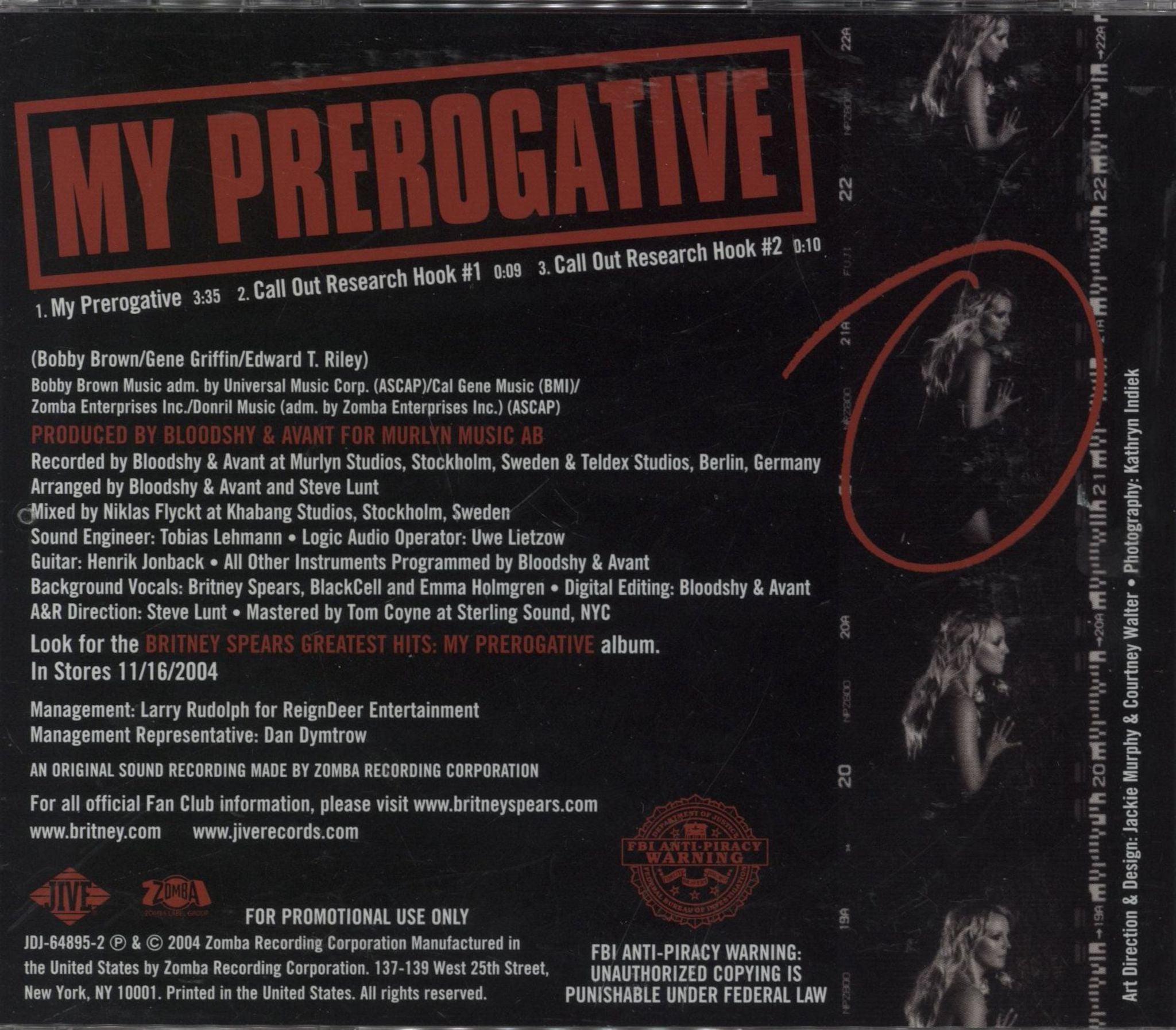 Britney Spears My Prerogative US Promo CD single (CD5 / 5\")