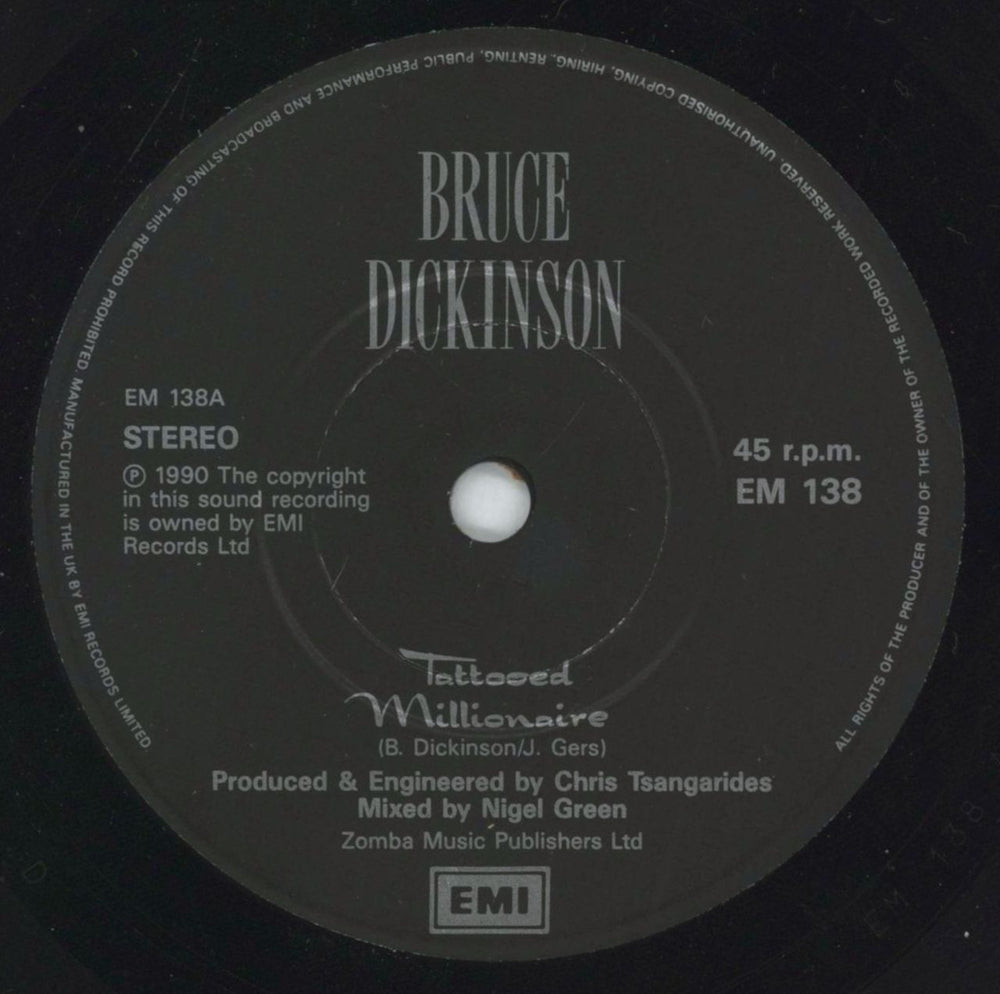 Bruce Dickinson Tattooed Millionaire UK 7" vinyl single (7 inch record / 45) BRD07TA159853