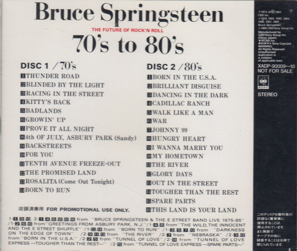 Bruce Springsteen 70's to 80's The Future Of Rock 'N Roll Japanese Promo 2 CD album set (Double CD) SPR2CST228669