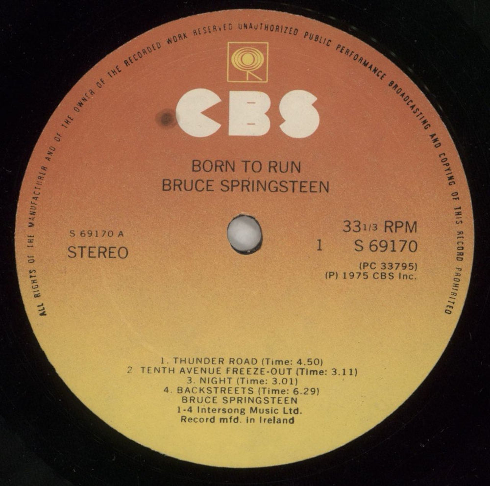 Bruce Springsteen Born To Run Irish vinyl LP album (LP record) SPRLPBO871446