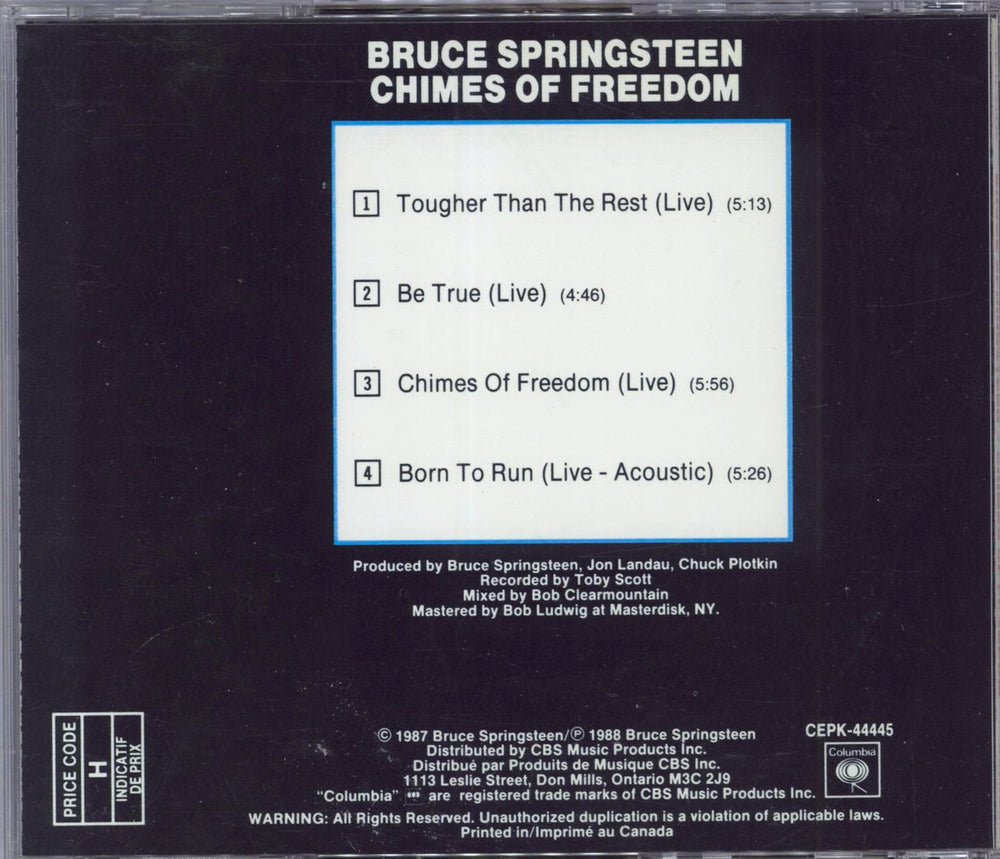 Bruce Springsteen Chimes Of Freedom Canadian CD single (CD5 / 5")