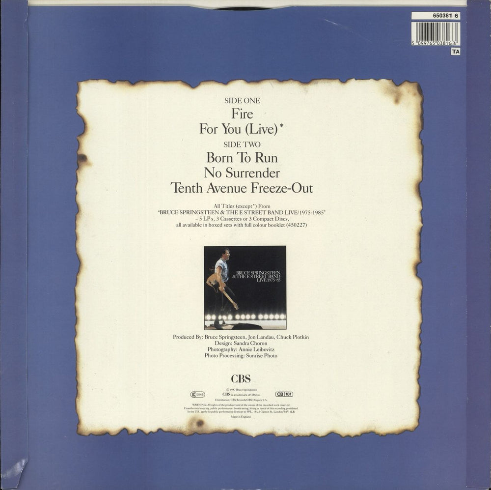 Bruce Springsteen Fire EP UK 12" vinyl single (12 inch record / Maxi-single) 5099765038163