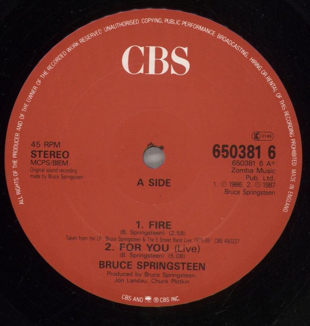 Bruce Springsteen Fire EP UK 12" vinyl single (12 inch record / Maxi-single) SPR12FI44117