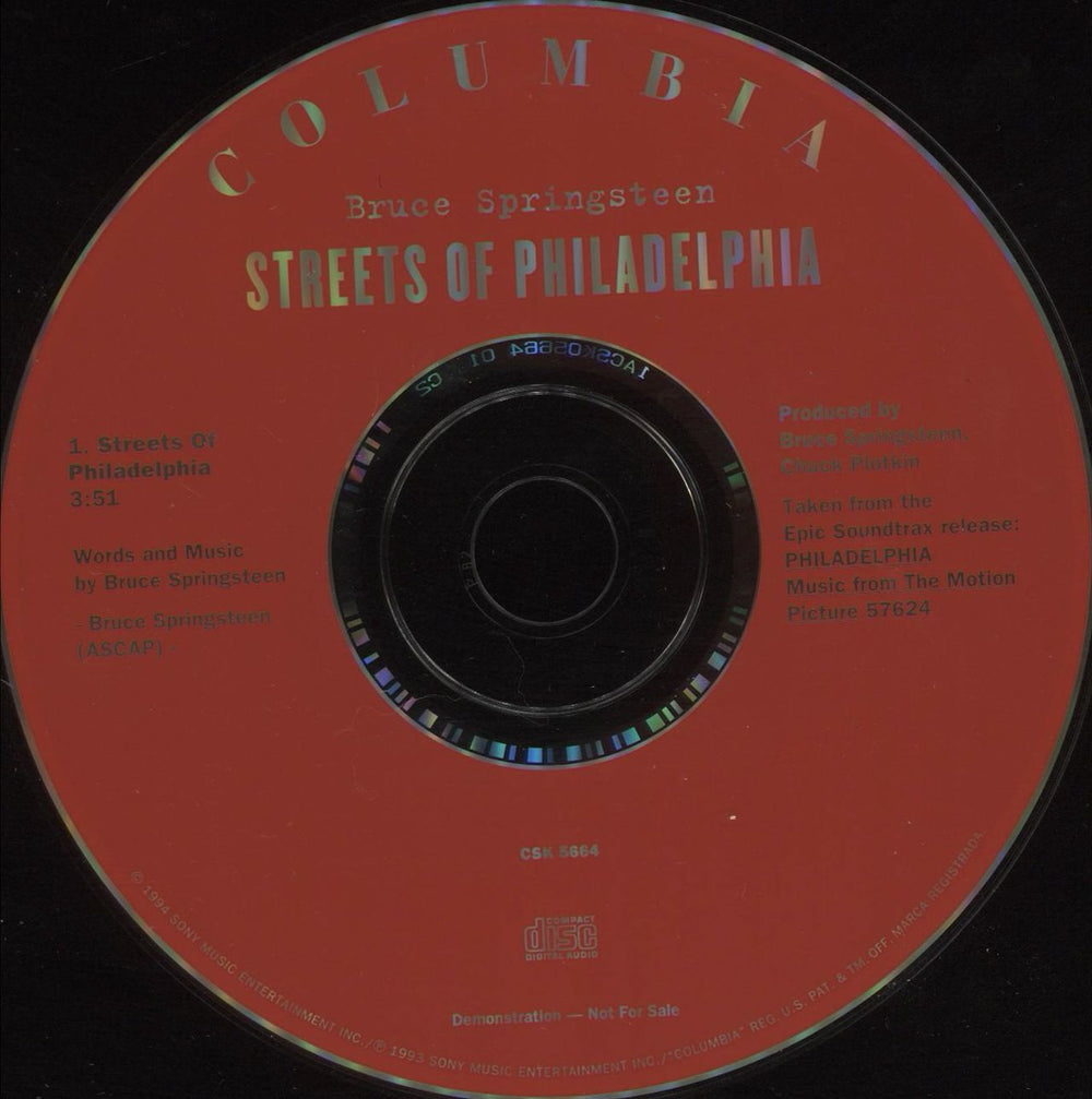 Bruce Springsteen Streets Of Philadelphia US Promo CD single (CD5 / 5") SPRC5ST25625