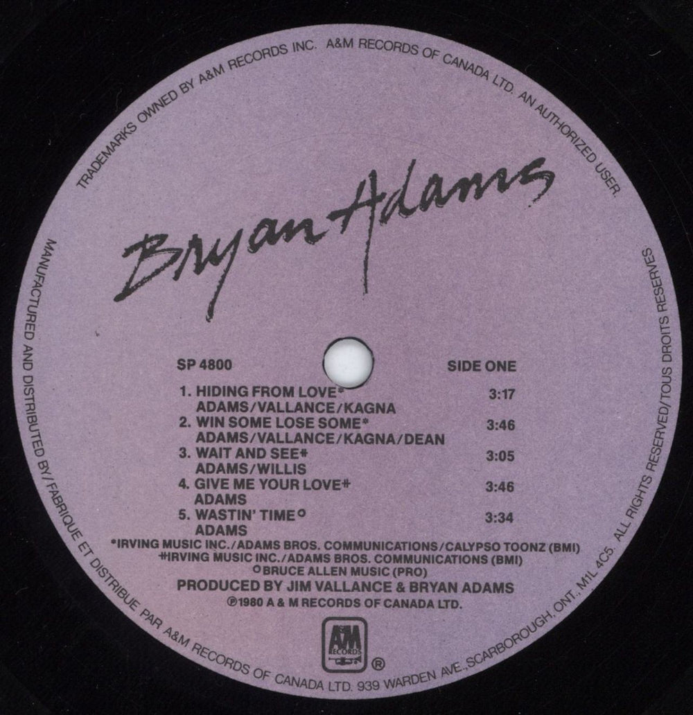 Bryan Adams Bryan Adams Canadian vinyl LP album (LP record) ADALPBR722431