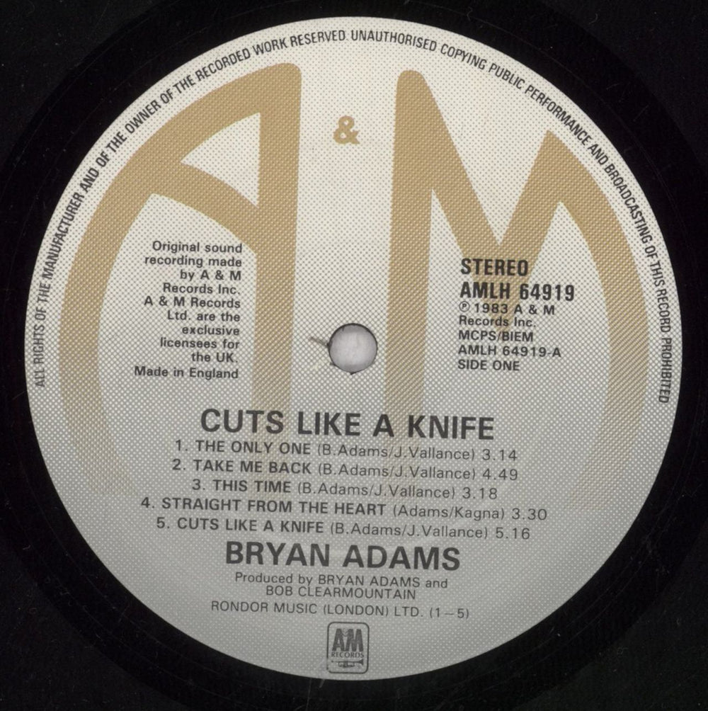 Bryan Adams Cuts Like A Knife - 1st Promo stamped UK vinyl LP album (LP record) ADALPCU846967