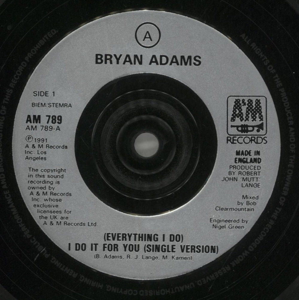 Bryan Adams (Everything I Do) I Do It For You UK 7" vinyl single (7 inch record / 45) ADA07EV82041