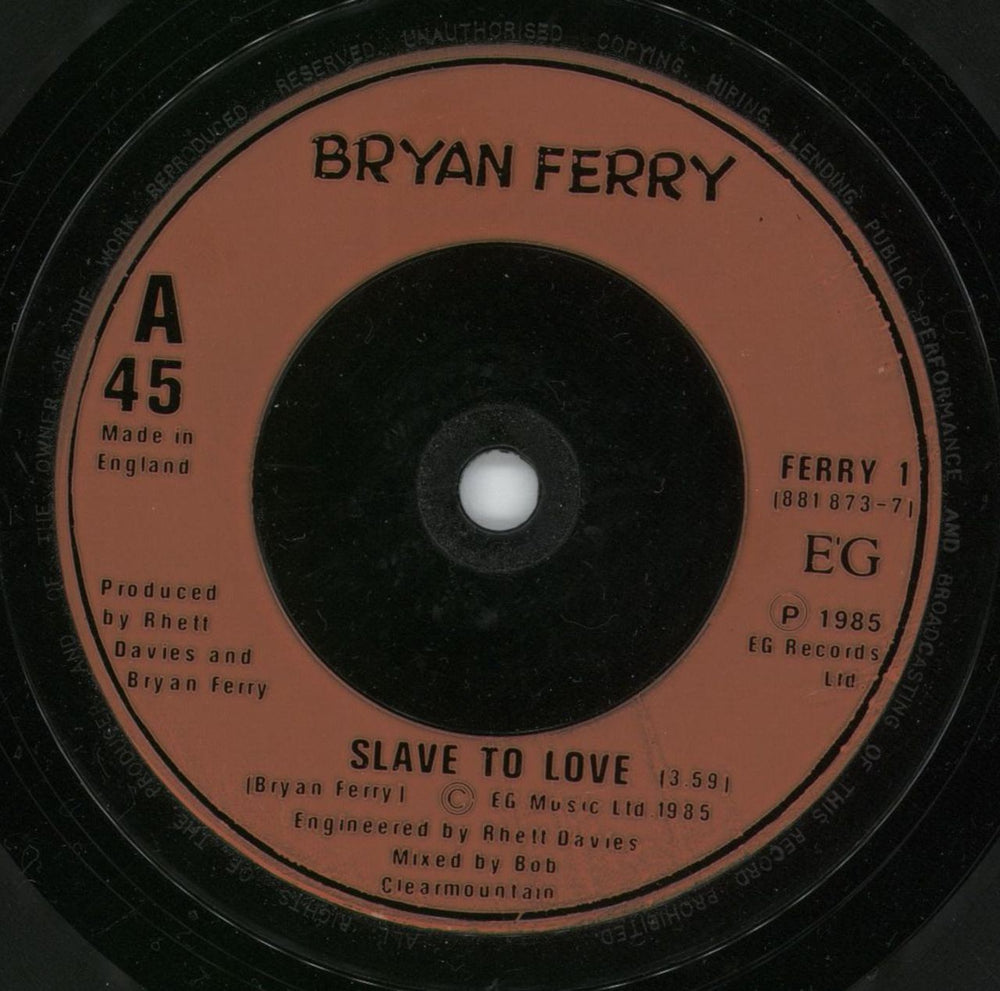 Bryan Ferry Slave To Love UK 7" vinyl single (7 inch record / 45) FER07SL47472