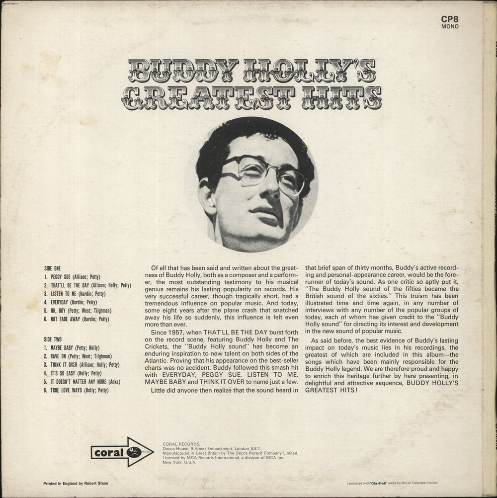 Buddy Holly Greatest Hits UK vinyl LP album (LP record)