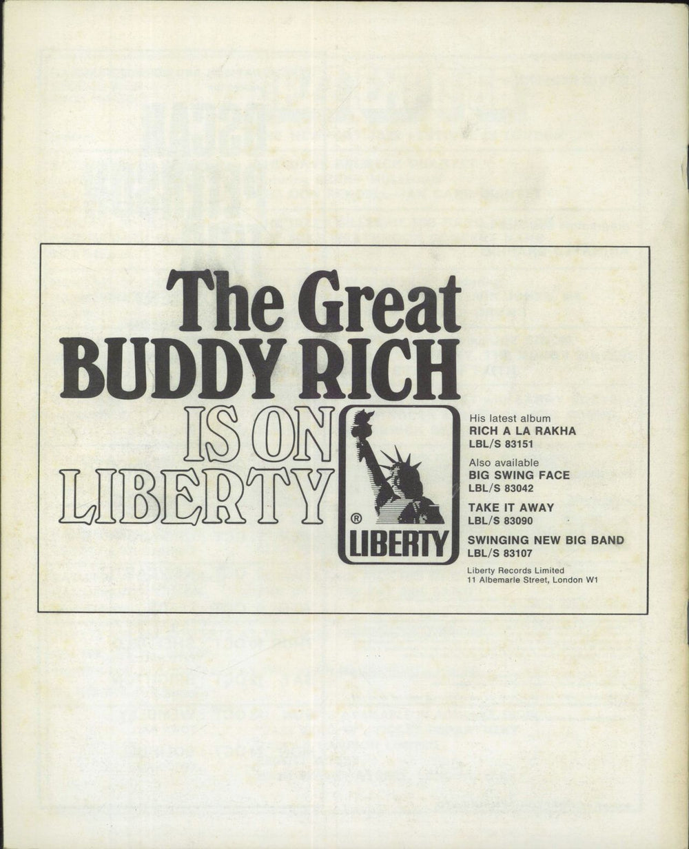 Buddy Rich Buddy Rich 1968 Tour Programme UK tour programme