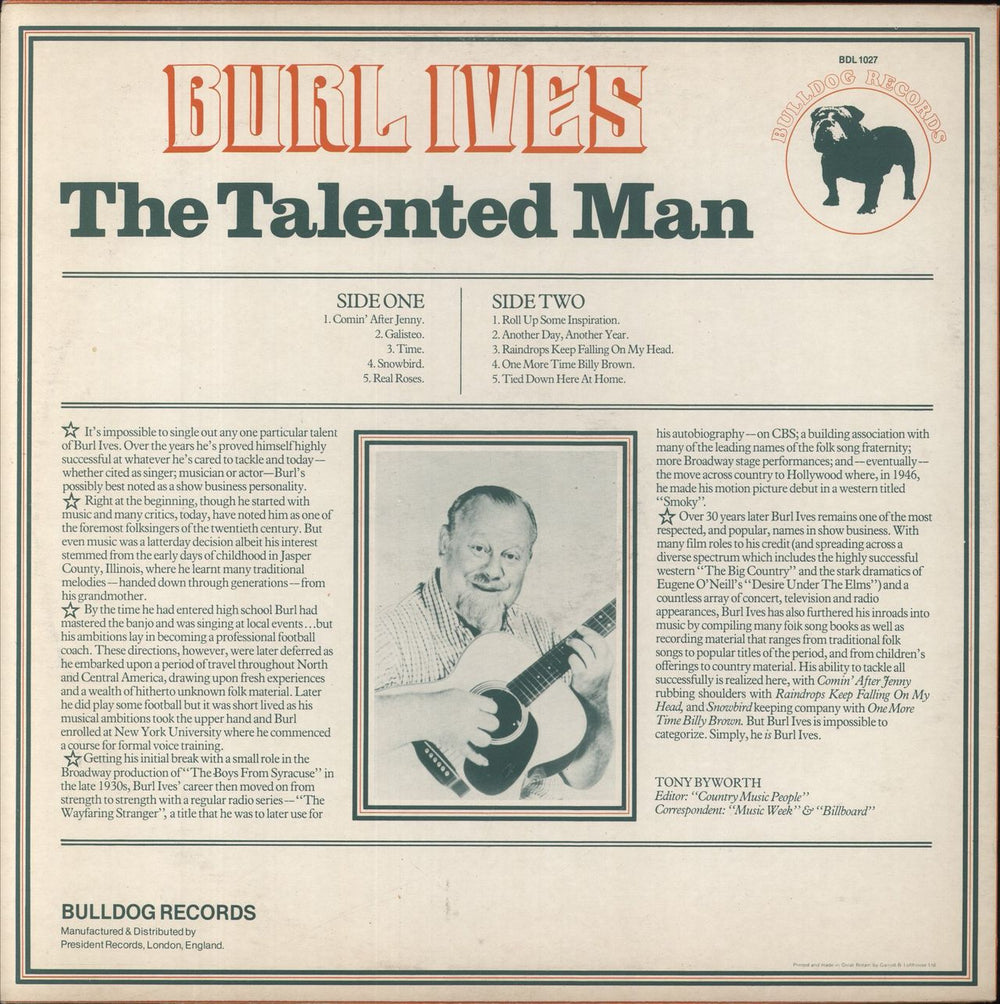 Burl Ives The Talented Man UK vinyl LP album (LP record)