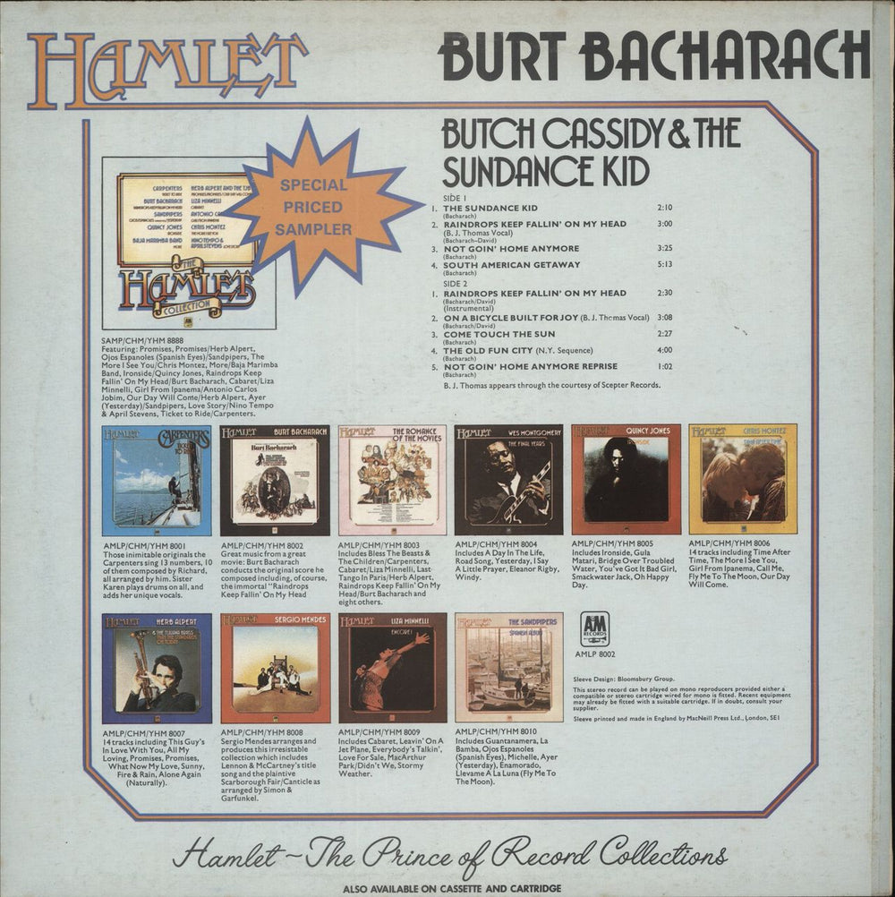 Burt Bacharach Butch Cassidy And The Sundance Kid UK vinyl LP album (LP record)