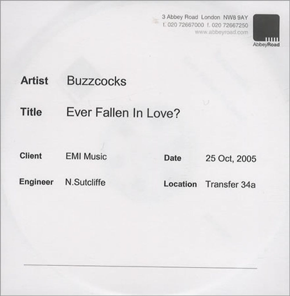 Buzzcocks Ever Fallen In Love? UK Promo CD-R acetate CD ACETATE