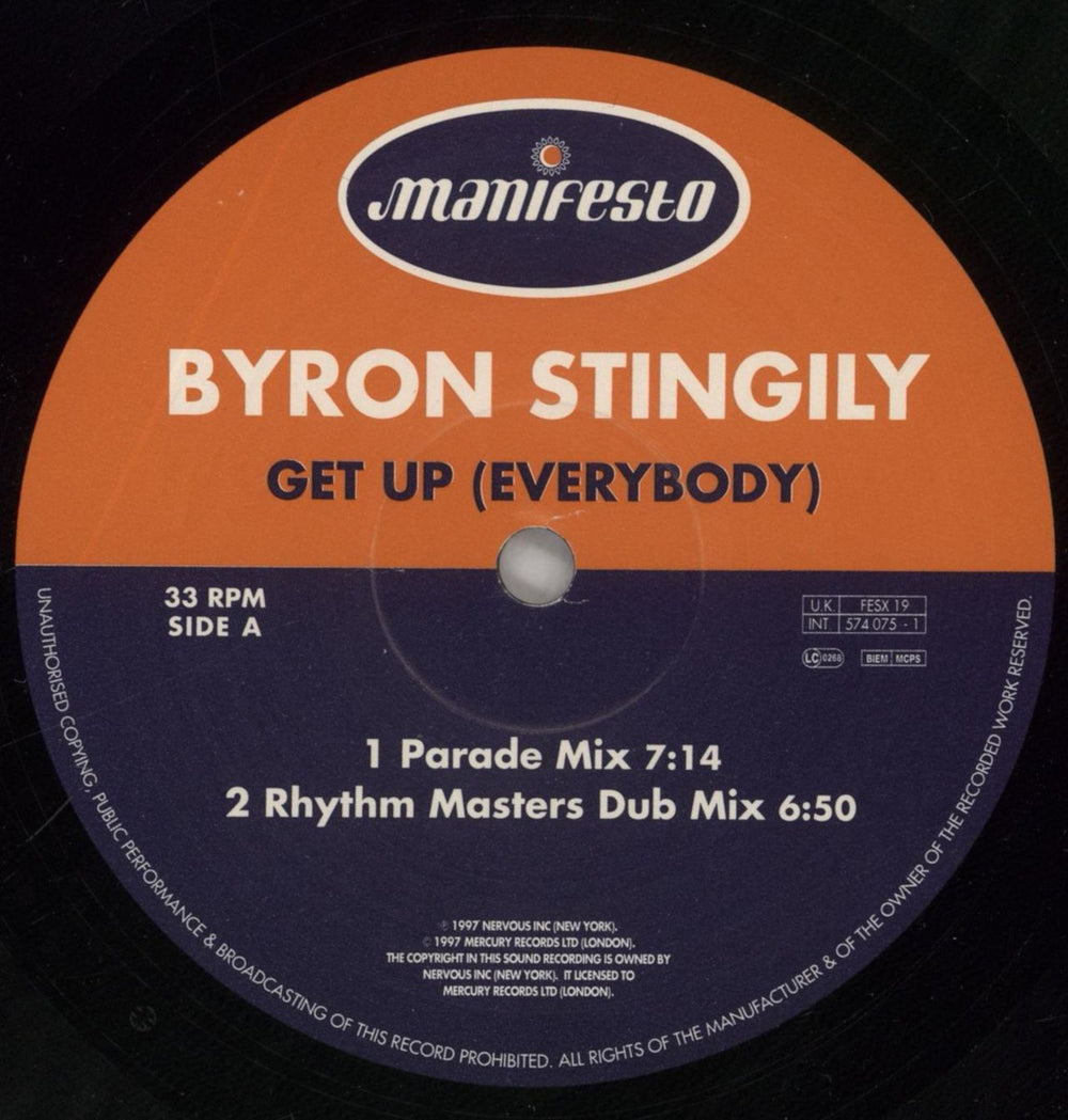 Byron Stingily Get Up [Everybody] UK 12" vinyl single (12 inch record / Maxi-single) BVJ12GE860702