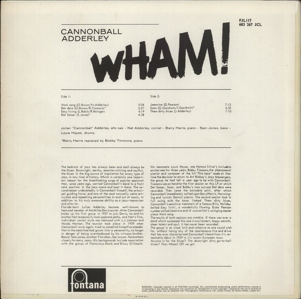 Cannonball Adderley Wham! UK vinyl LP album (LP record)