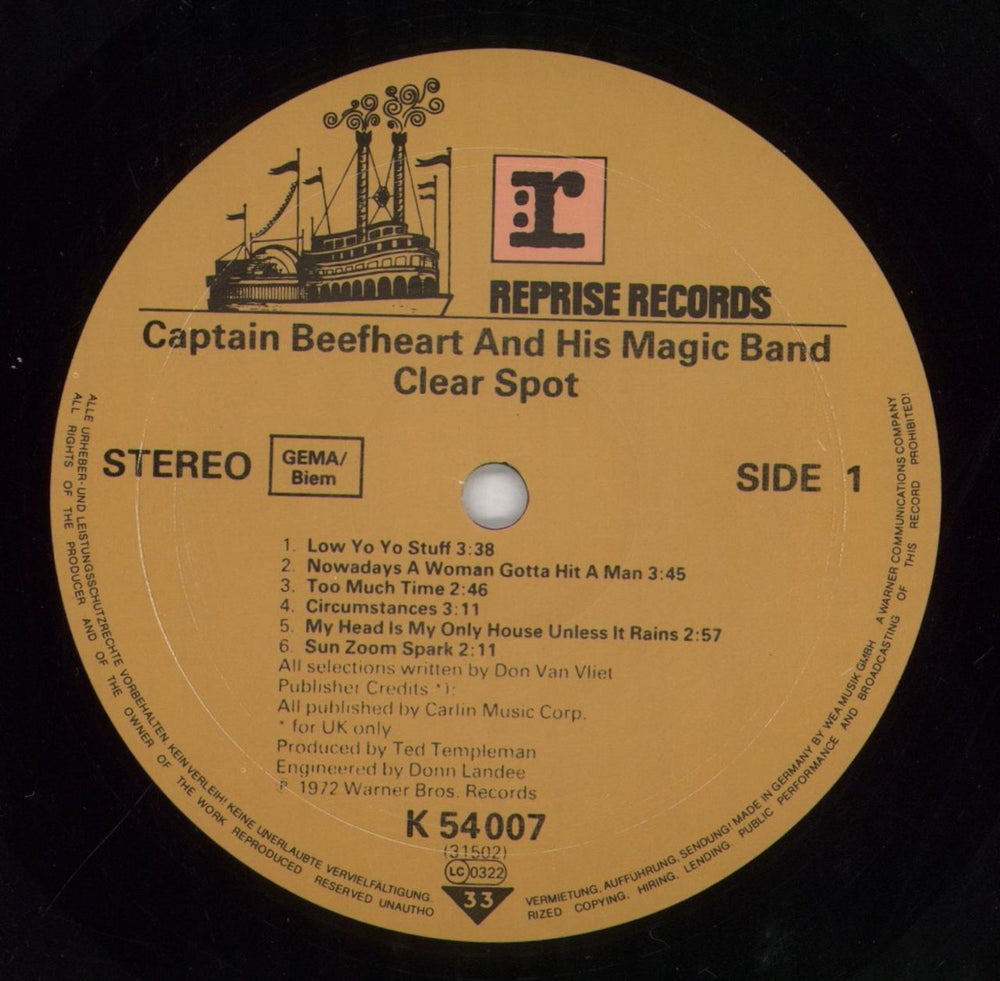 Captain Beefheart & Magic Band Clear Spot - EX German vinyl LP album (LP record) CPTLPCL765622