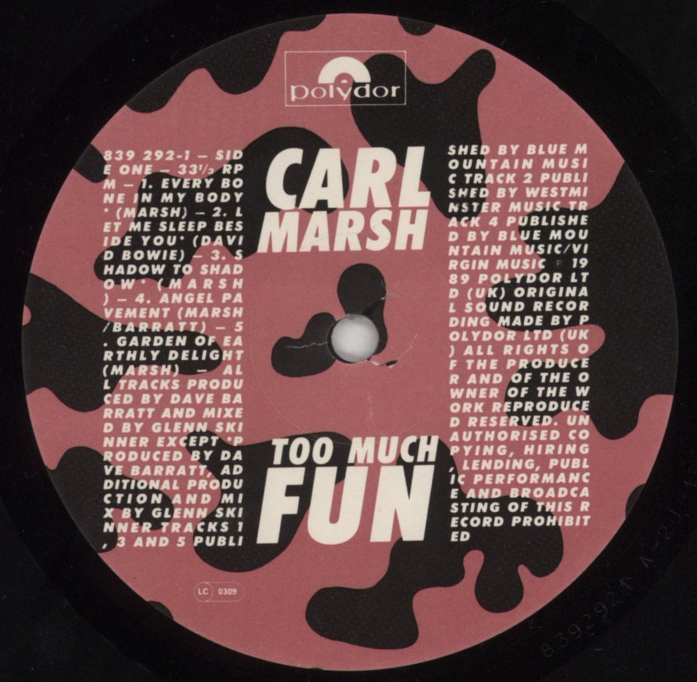 Carl Marsh Too Much Fun UK vinyl LP album (LP record) C7TLPTO553152