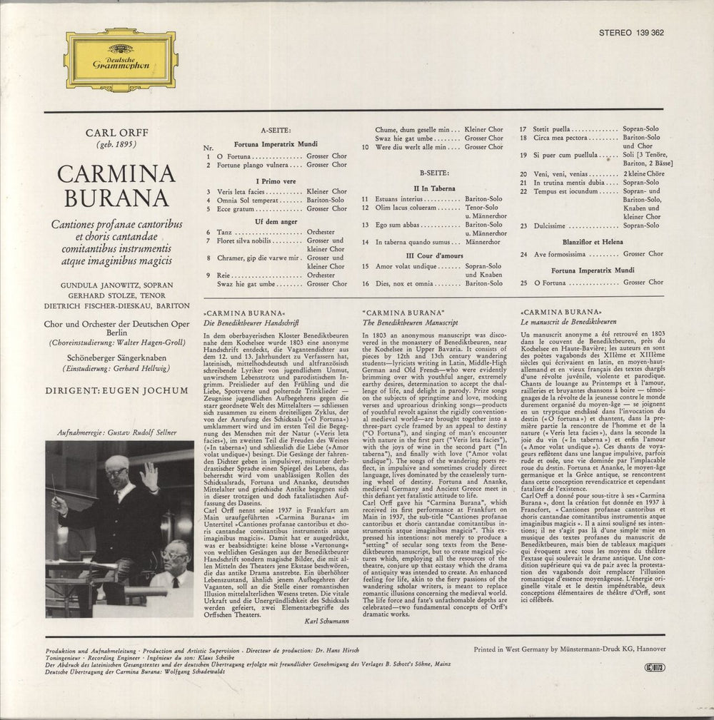 Carl Orff Carmina Burana German vinyl LP album (LP record)