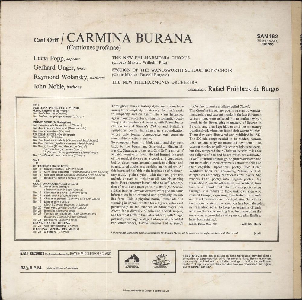 Carl Orff Carmina Burana UK vinyl LP album (LP record)