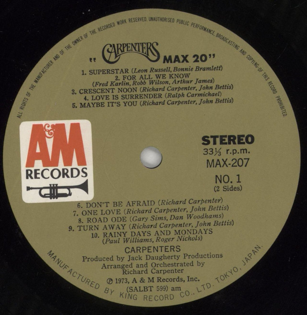 Carpenters Super Max 20 + Obi-strip Japanese vinyl LP album (LP record) CRPLPSU43502
