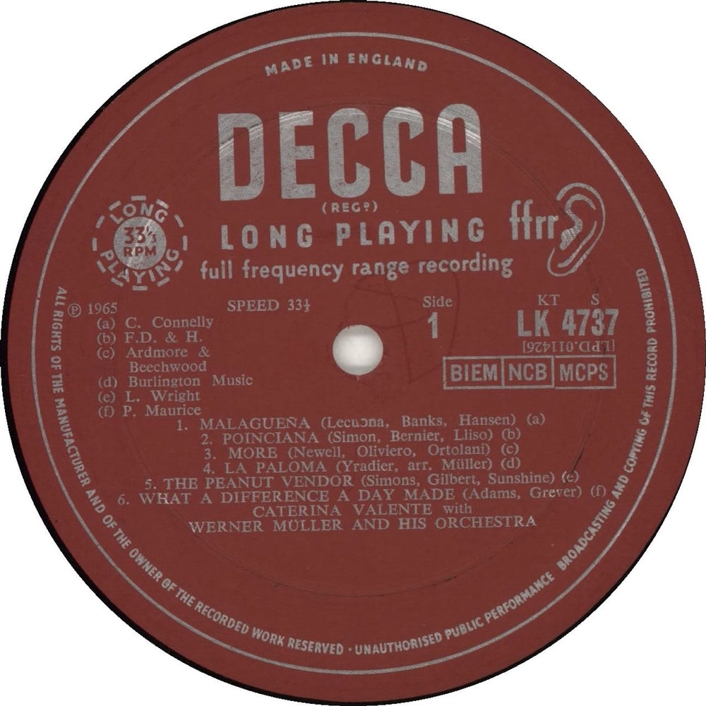 Caterina Valente Caterina Valente's Greatest Hits UK vinyl LP album (LP record)