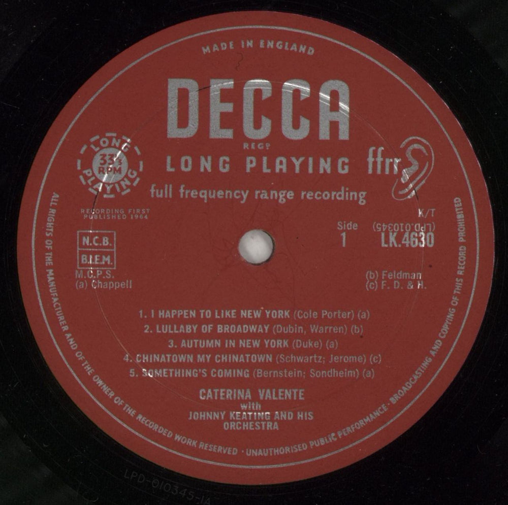 Caterina Valente I Happen To Like New York UK vinyl LP album (LP record) CVLLPIH630441