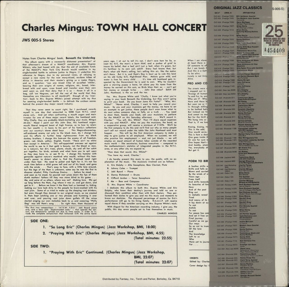 Charles Mingus Town Hall Concert + obi US vinyl LP album (LP record)