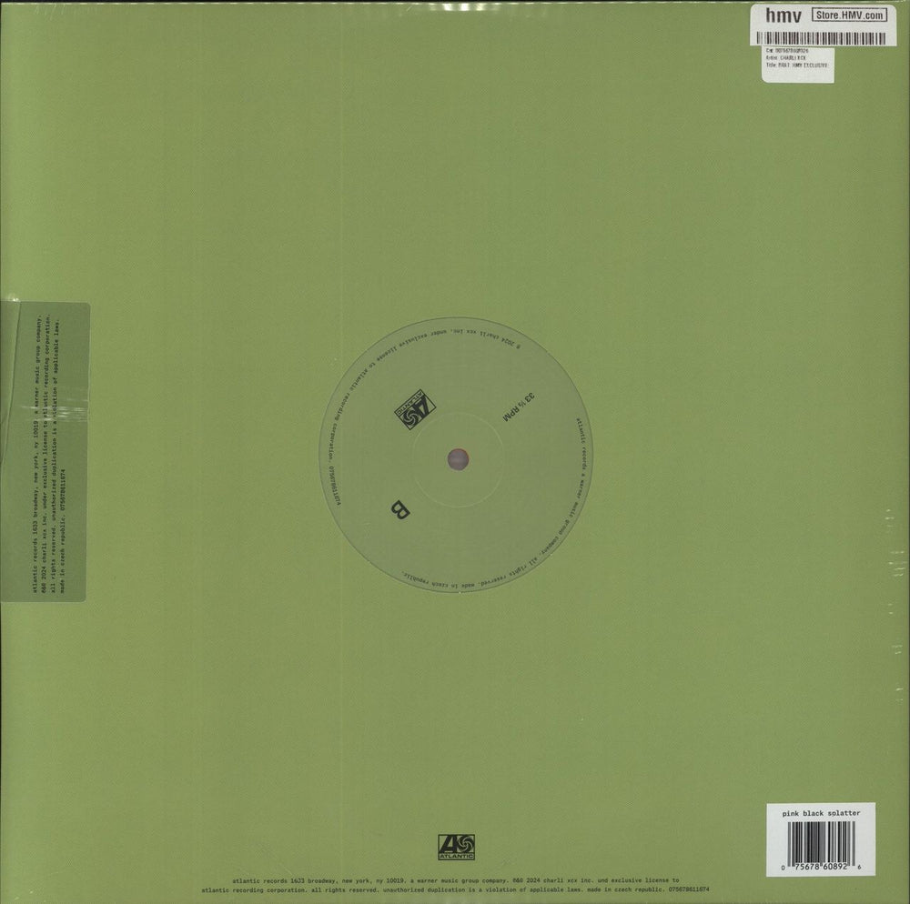 Charli XCX Brat - Pink with Black Splatter Vinyl - Sealed + Artwork Print UK vinyl LP album (LP record) 075678608926