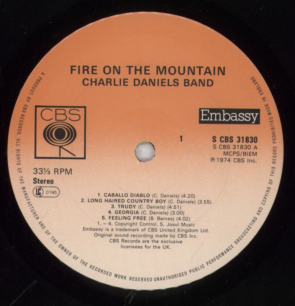 Charlie Daniels Fire On The Mountain - Shrink UK vinyl LP album (LP record) CDALPFI841615