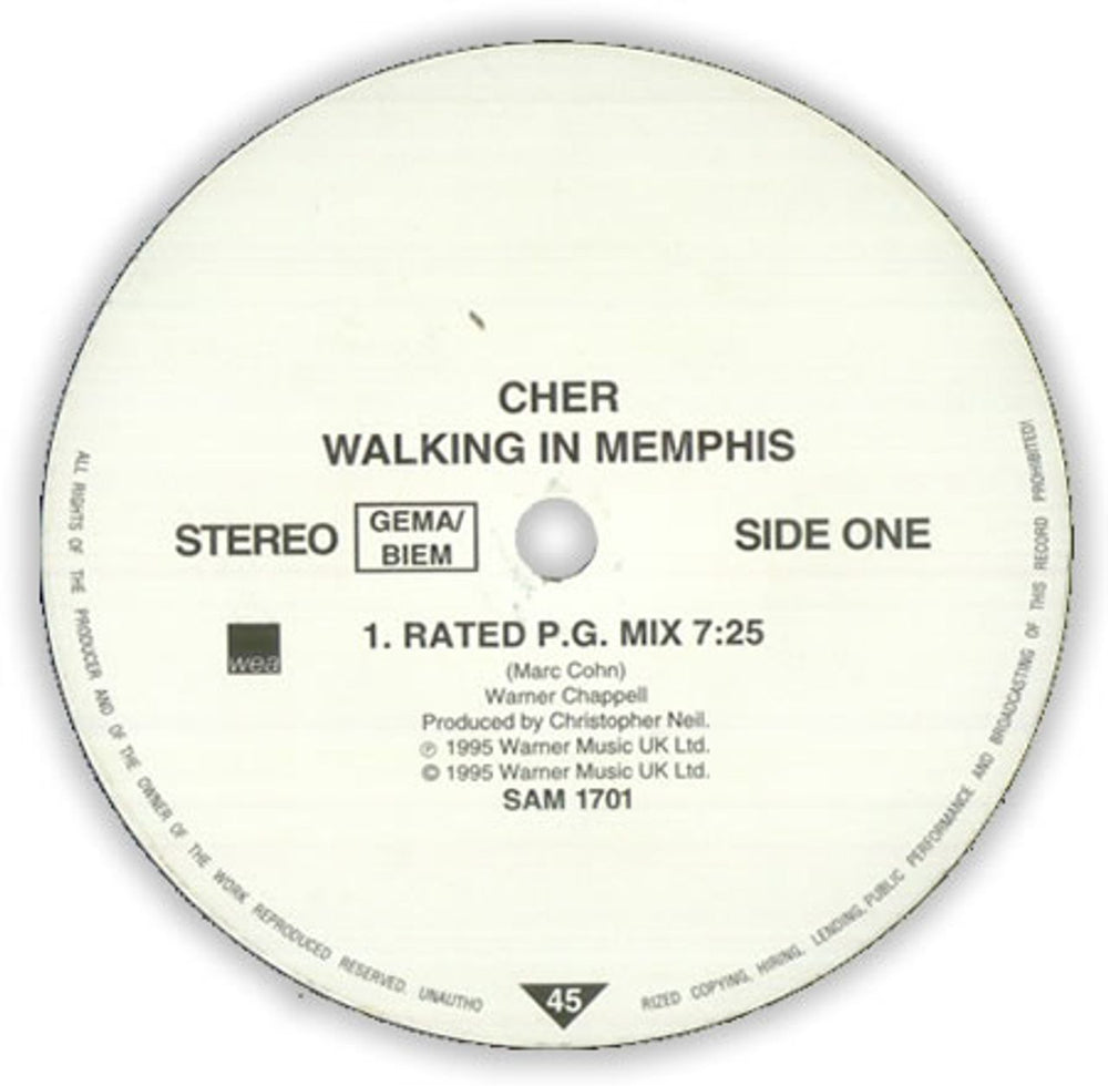 Cher Walking In Memphis - Rated P.G Mixes UK Promo 12" vinyl single (12 inch record / Maxi-single) SAM1701