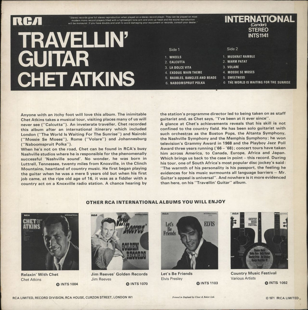 Chet Atkins Travellin' Guitar UK vinyl LP album (LP record)