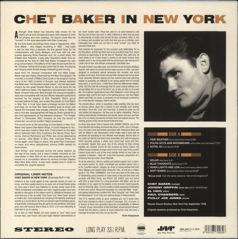 Chet Baker In New York - 180 Gram Vinyl UK vinyl LP album (LP record) 8435723700326