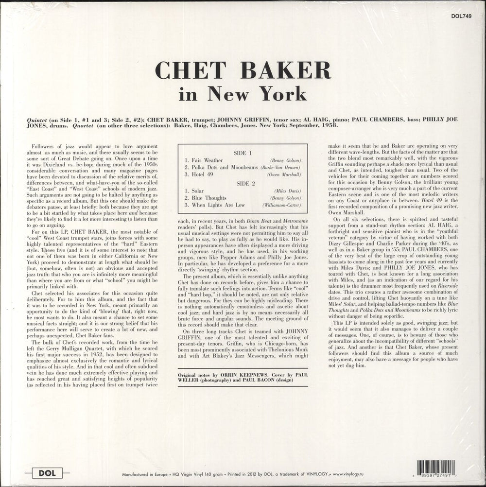 Chet Baker In New York - Shrink UK vinyl LP album (LP record) 889397274917