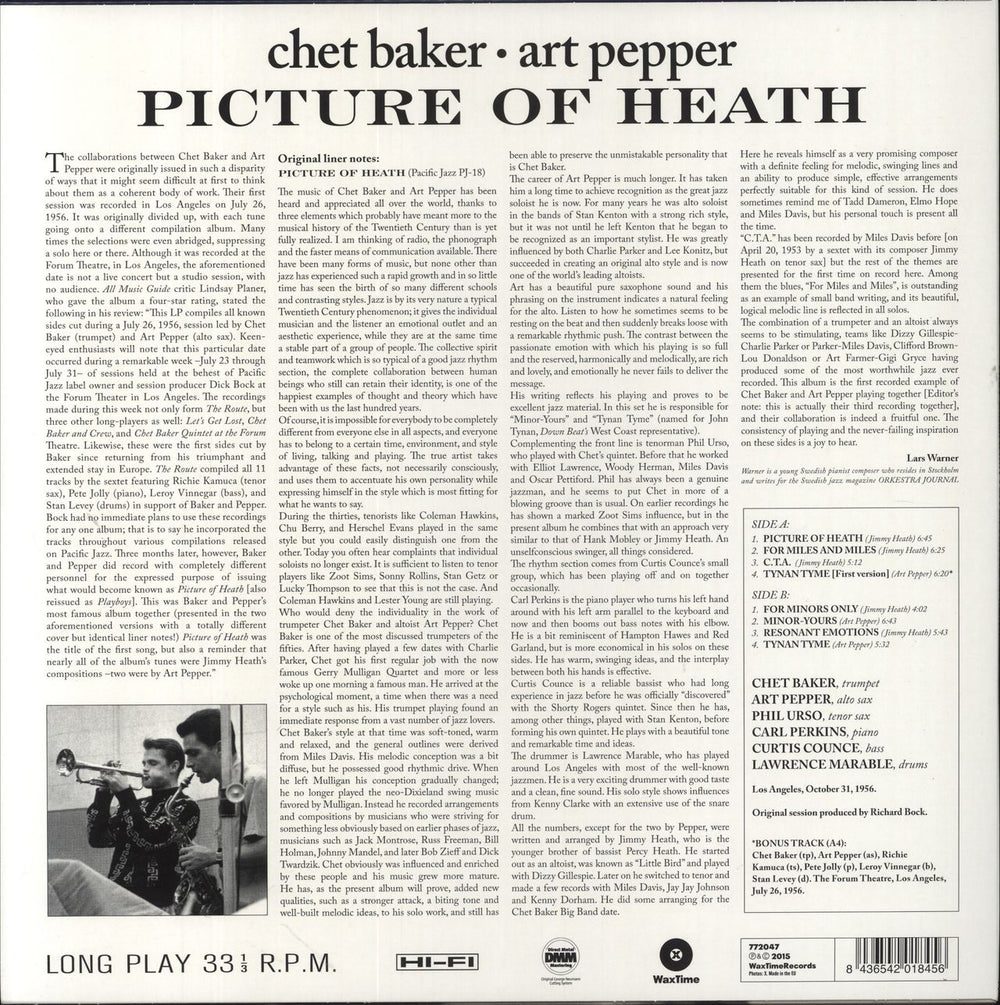Chet Baker Picture Of Heath - 180gm Vinyl UK vinyl LP album (LP record) 8436542018456