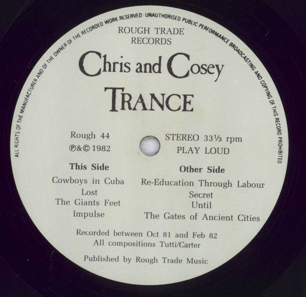 Chris & Cosey Trance UK vinyl LP album (LP record) CCSLPTR89577