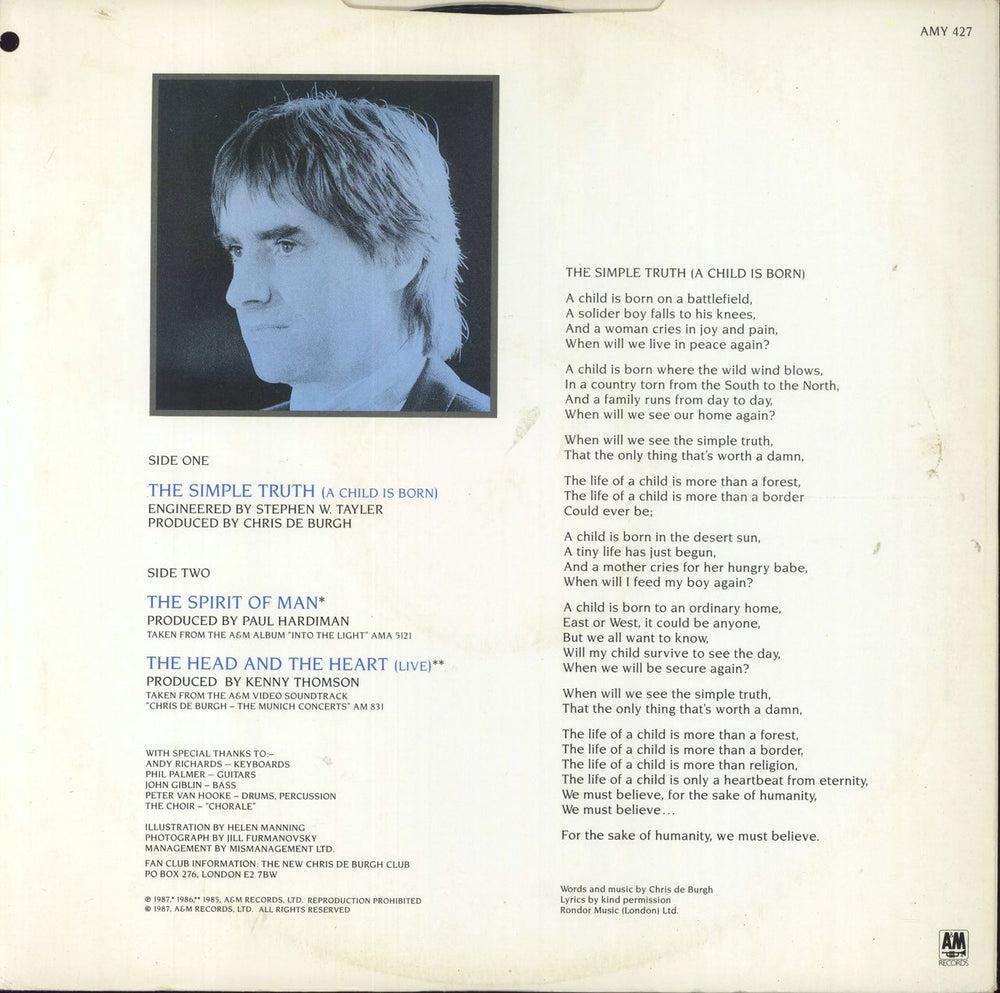 Chris De Burgh The Simple Truth (A Child Is Born) UK 12" vinyl single (12 inch record / Maxi-single) BUR12TH596347