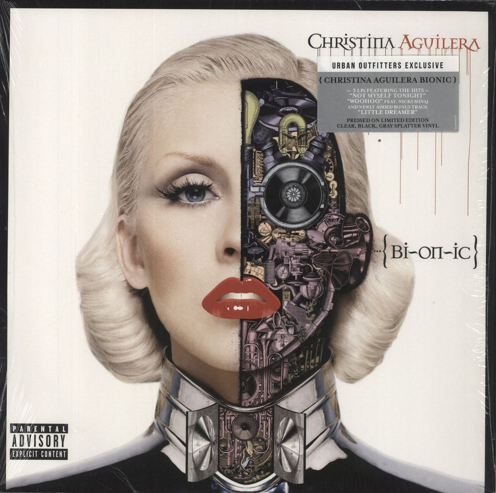 Christina Aguilera Bionic - Clear with Black & Grey Splatter Vinyl US 3-LP vinyl record set (Triple LP Album) 19439812871