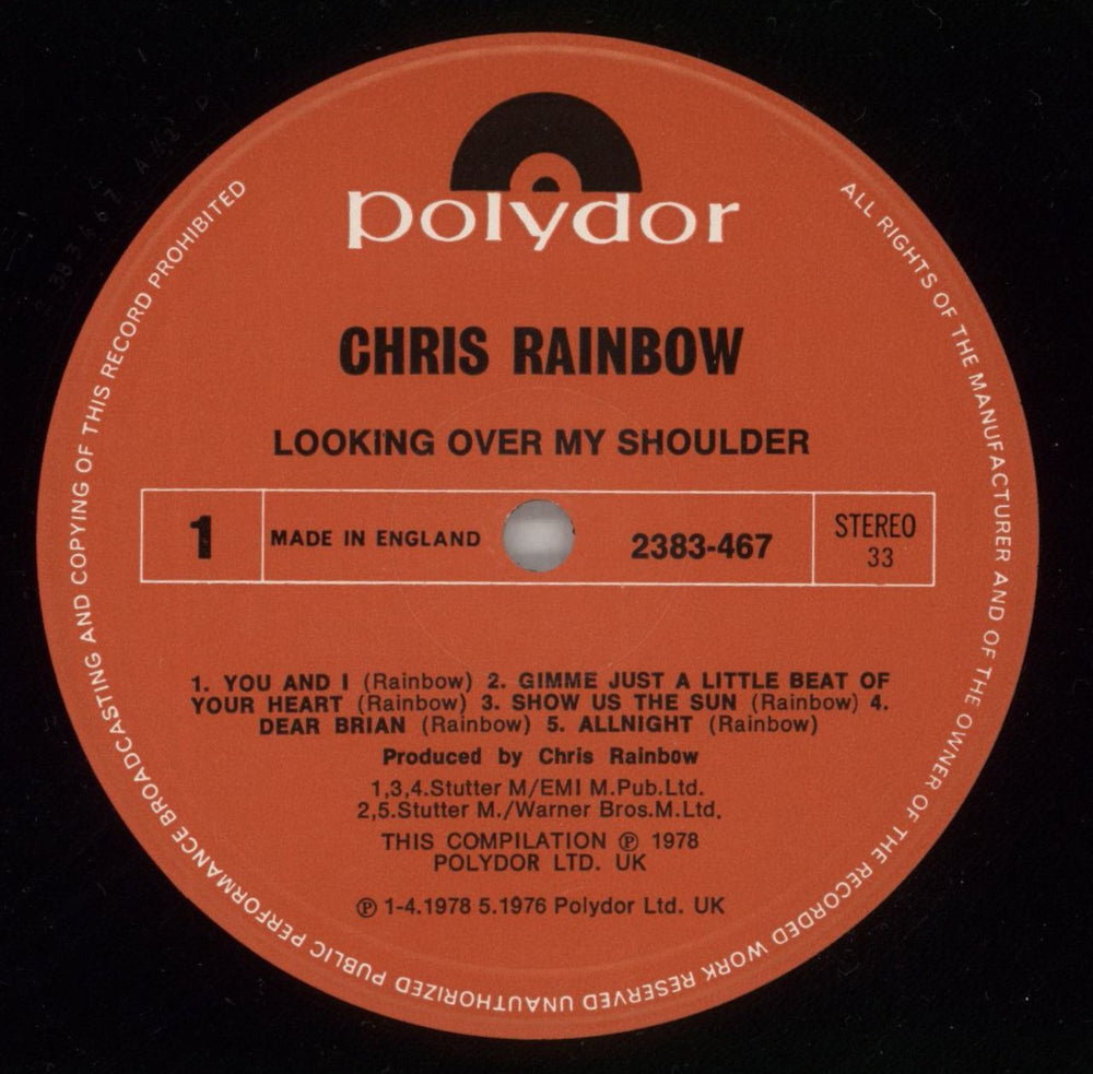 Christopher Rainbow Looking Over My Shoulder UK vinyl LP album (LP record) CBOLPLO117588