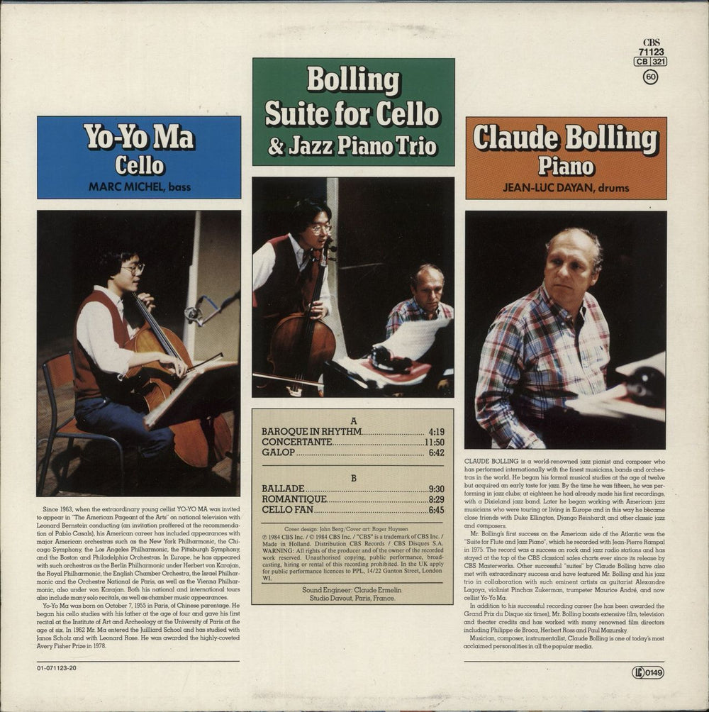 Claude Bolling Suite For Cello And Jazz Piano Trio Dutch vinyl LP album (LP record)