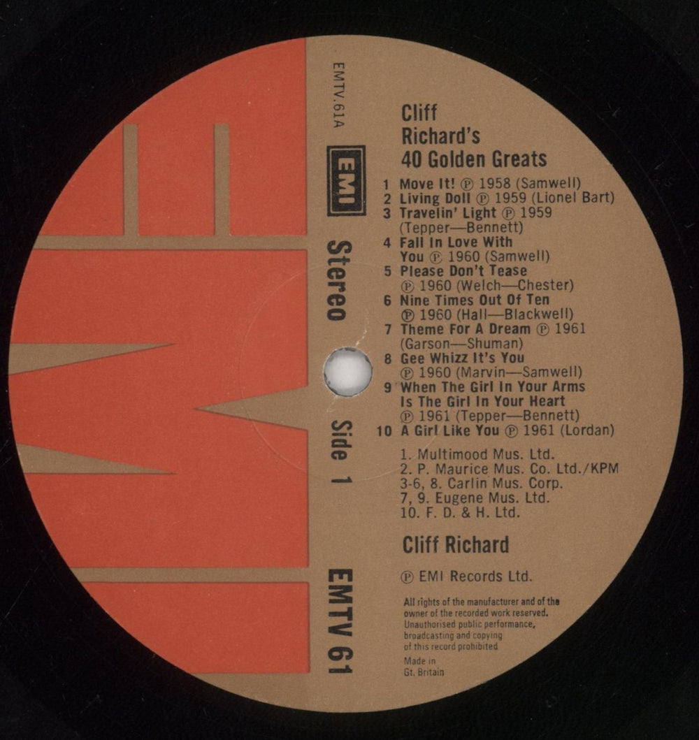 Cliff Richard 40 Golden Greats - 1st UK 2-LP vinyl record set (Double LP Album) RIC2LGO60733