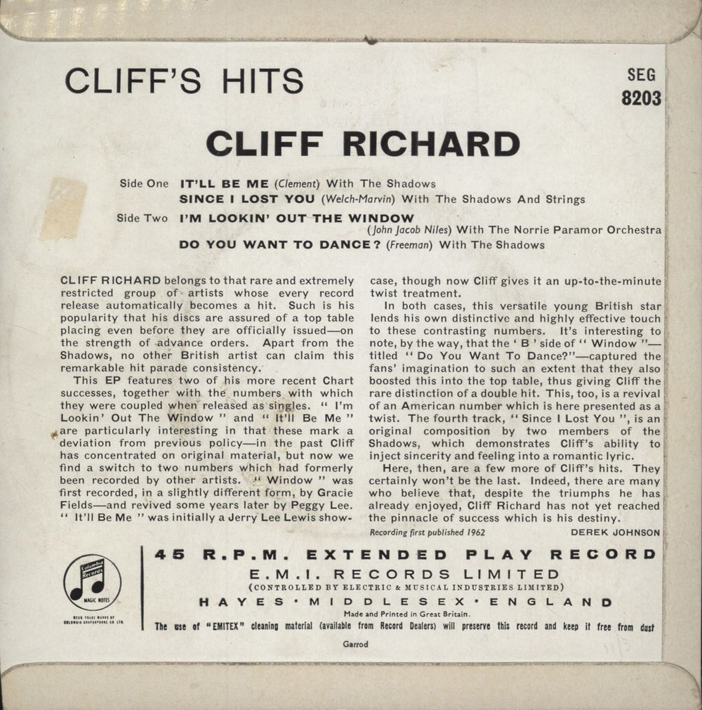 Cliff Richard Cliff's Hits - 1st - VG UK 7" vinyl single (7 inch record / 45) RIC07CL681529